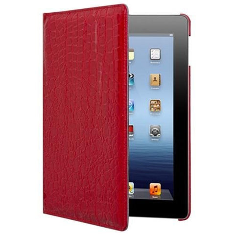 Apple iPad 4/3/2 Case - 360 Degree Rotating Stand Folio PU Leather Smart Case Cover with Automatic Wake & Sleep Feature and Stylus Holder For iPad 4th Gen , iPad 3 & iPad 2 Crocodile Pattern Red
