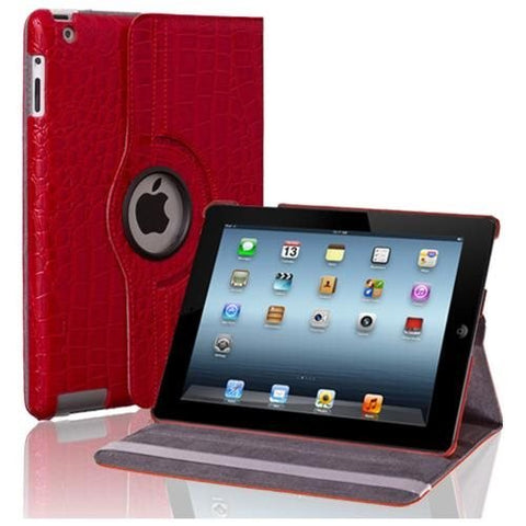 Apple iPad 4/3/2 Case - 360 Degree Rotating Stand Folio PU Leather Smart Case Cover with Automatic Wake & Sleep Feature and Stylus Holder For iPad 4th Gen , iPad 3 & iPad 2 Crocodile Pattern Red
