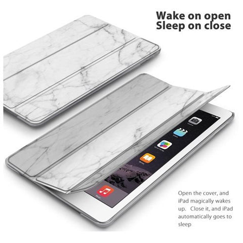iPad 2 / 3 / 4 Case Slim Shell Smart Cover Stand Hard Back w/ Auto Sleep Wake (Marble White)