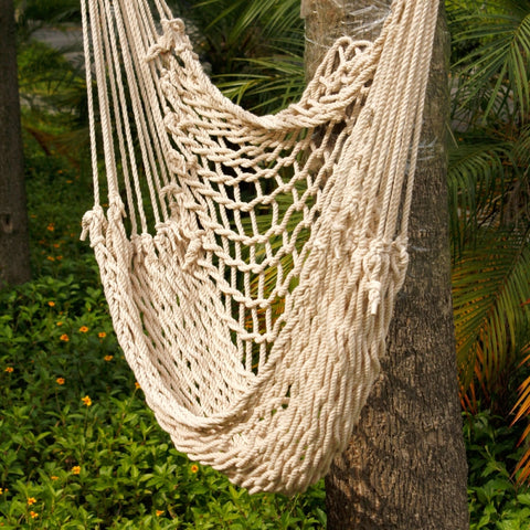 Hammock Hanging Swing Cotton Rope Chair with Wood Stretcher Outdoor