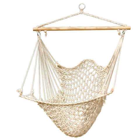 Hammock Hanging Swing Cotton Rope Chair with Wood Stretcher Outdoor