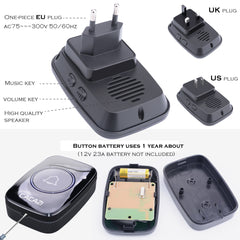 CACAZI Wireless Doorbell Waterproof 300M 60 Chime EU AU UK US Plug smart Door Bell battery 110V-220V 1 button 1 2 3 receiver