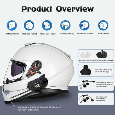 Freedconn F1 Plus Motorcycle Group Intercom Waterproof HD Lens 1080P Video 6 Riders BT Wifi Helmet Interphone Recorder