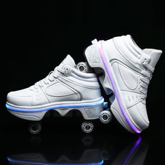 Walk Wing Wheels Roller Shoes Kids Kick Out Wheeled Shoes Led Light Up Children Roller Skate Shoes With Wheels