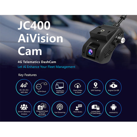 JC400 4G Dash Cam With Dual Cameras Live Video GPS Tracking WiFi Remote Monitoring Car DVR Camera Recorder Free Tracksolid