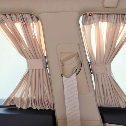 2 x 50S Aluminum Shrinkable Windowshade Curtain Car Side Window Sunshades Auto Rear Windshield Sun Block - Black Beige Gray