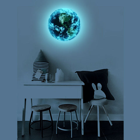 Hot sale 1PCS new Luminous blue earth Cartoon DIY 3d Wall Stickers for kids rooms bedroom wall sticker Home decor Living Room
