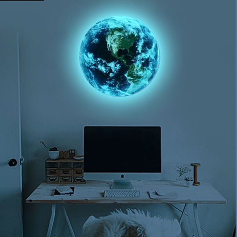Hot sale 1PCS new Luminous blue earth Cartoon DIY 3d Wall Stickers for kids rooms bedroom wall sticker Home decor Living Room