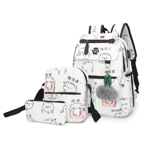 2018 USB Charging Canvas Backpack 3 Pcs/set Women School Backpacks Schoolbag For Teenagers Man Student Book Bag Boys Satchel
