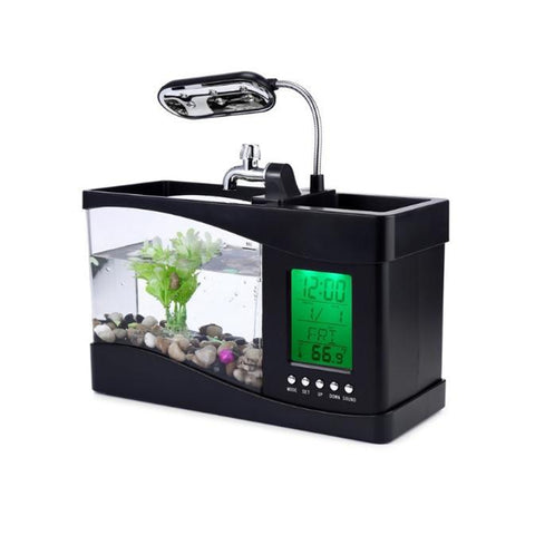 Mini Aquarium Fish Tank USB Aquarium With LED Lamp Light LCD Display Screen and Clock Fish Tank Aquarium Fish Tanks 2 Models