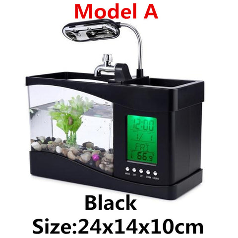 Mini Aquarium Fish Tank USB Aquarium With LED Lamp Light LCD Display Screen and Clock Fish Tank Aquarium Fish Tanks 2 Models